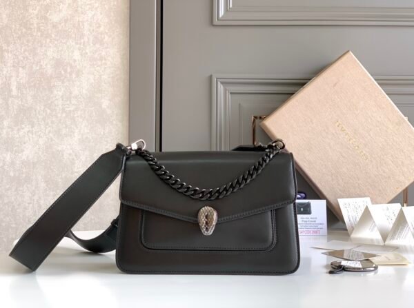 1 Bvlgari Serpenti Forever Maxi Chain Crossbody Bag 25cm Calf Leather Shoulder Handbag with Snakehead Closure 4 Colors