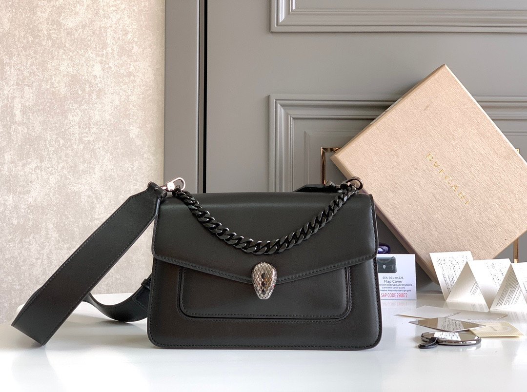 Bvlgari Serpenti Forever Maxi Chain Crossbody Bag 25cm Calf Leather Shoulder Handbag with Snakehead Closure 4 Colors Bvlgari Serpenti Forever Maxi Chain Crossbody Bag 25cm Calf Leather Shoulder Handbag with Snakehead Closure 4 Colors