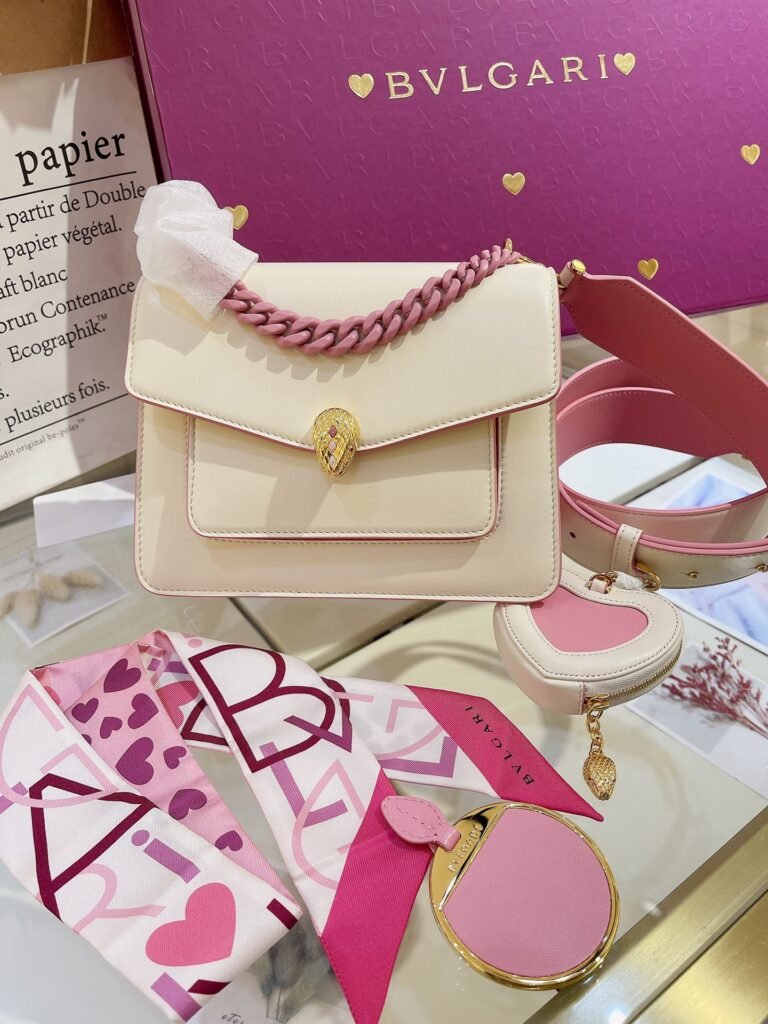 BVLGARI Serpenti Forever Valentine’s Day Lambskin Crossbody Bag Set with Heart Coin Purse & Silk Scarf Handbags – Image 2