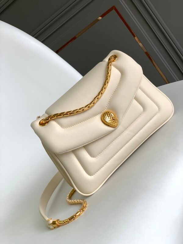 1 BVLGARI Serpenti Reverse Small Shoulder Bag 22.5cm Quilted Metropolitan Calf Leather Crossbody Chain Bag with Magnetic Snakehead Closure