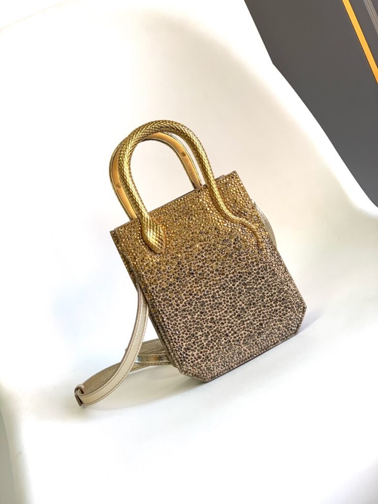 BVLGARI Serpentine Mini Tote Bag Ombre Crystal Embellished Suede Luxury Snake Handle Crossbody Handbag – Image 2 BVLGARI Serpentine Mini Tote Bag Ombre Crystal Embellished Suede Luxury Snake Handle Crossbody Handbag – Image 2