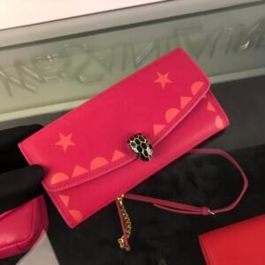 Bvlgari Magenta Leather Continental Zipper Wallet 19cm Authentic Serpenti Head Crossbody Chain Shoulder Bag Bvlgari Magenta Leather Continental Zipper Wallet 19cm Authentic Serpenti Head Crossbody Chain Shoulder Bag