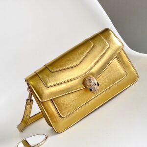BVLGARI Serpenti Forever East-West Small Shoulder Bag 22cm Patent & Metallic Calf Leather Crossbody Handbag with Snakehead Closure BVLGARI Serpenti Forever East-West Small Shoulder Bag 22cm Patent & Metallic Calf Leather Crossbody Handbag with Snakehead Closure
