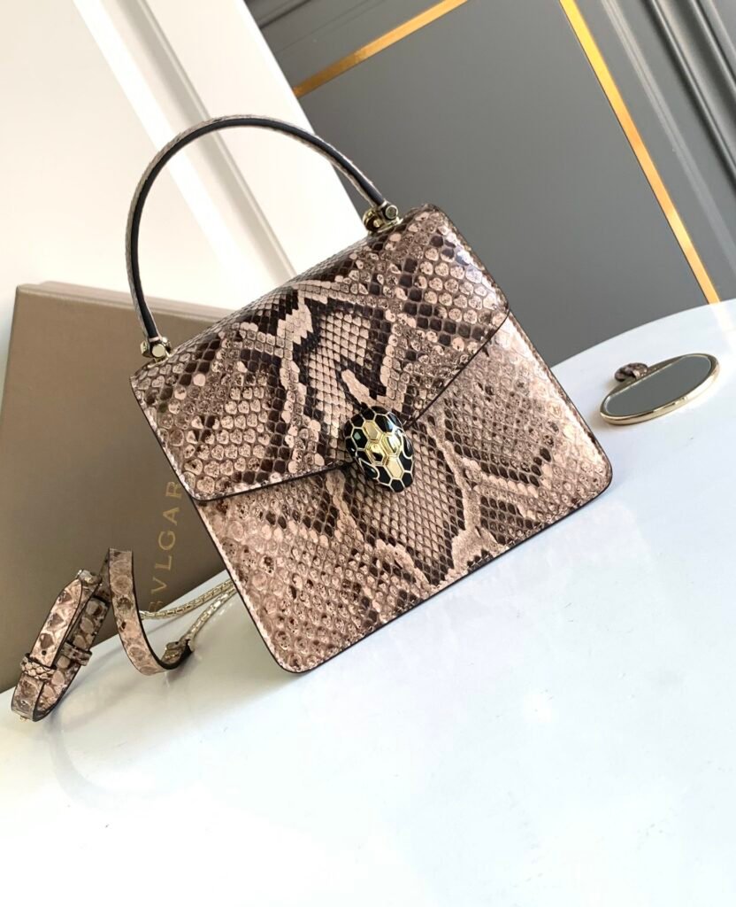 BVLGARI Serpenti Forever Python Bag Misty Opal Grey Shiny Python Skin Top Handle & Shoulder Bag 2 Sizes – Image 2 BVLGARI Serpenti Forever Python Bag Misty Opal Grey Shiny Python Skin Top Handle & Shoulder Bag 2 Sizes – Image 2
