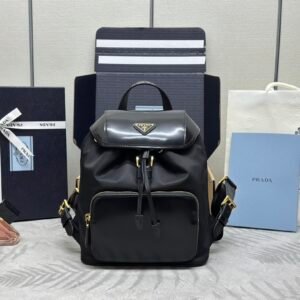 Prada 1BZ074 Women's Mini Backpack in Premium Imported Nylon and Polished Calfskin with Iconic Triangle Logo