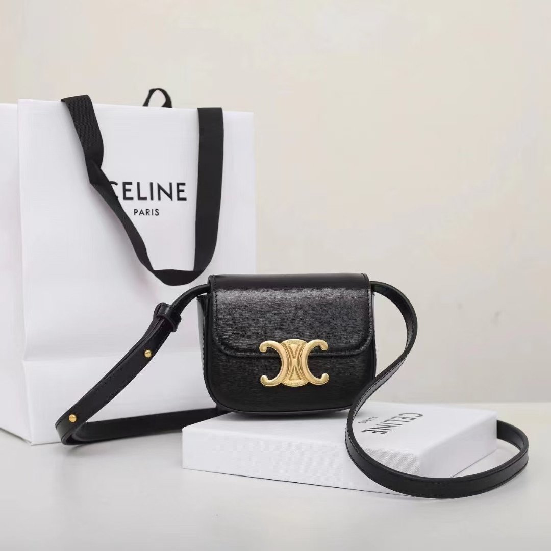 CELINE Triomphe Mini Flap Bags 11cm Luxury Small Crossbody Purse in Calfskin 3 Colors 10