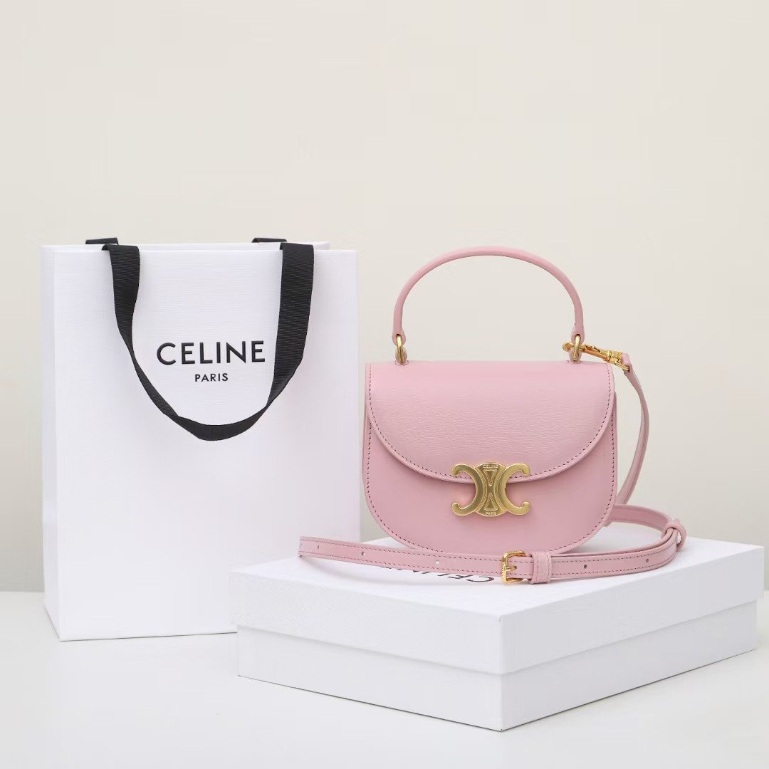 Celine Mini Besace Triomphe Bag 15.5cm Shiny Calfskin Top Handle Saddle Bag Premium Grade Crossbody 10