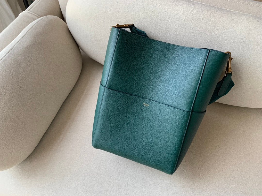 CELINE Sangle Bucket Bag 23x33cm Soft Grained Calfskin Leather Large Shoulder Tote with Removable Wool Strap for Work and Travel 10