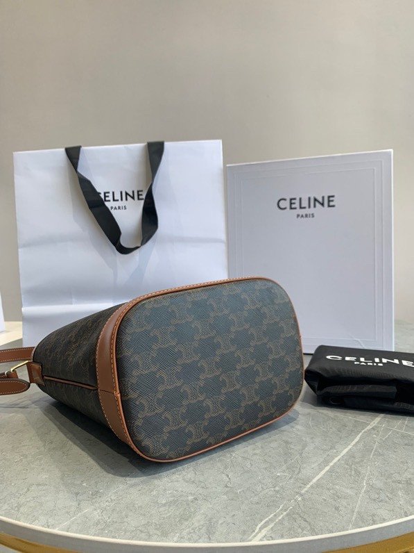 Celine Triomphe Canvas Bucket Bag Vintage Large and Small Size Shoulder Bag – Image 9