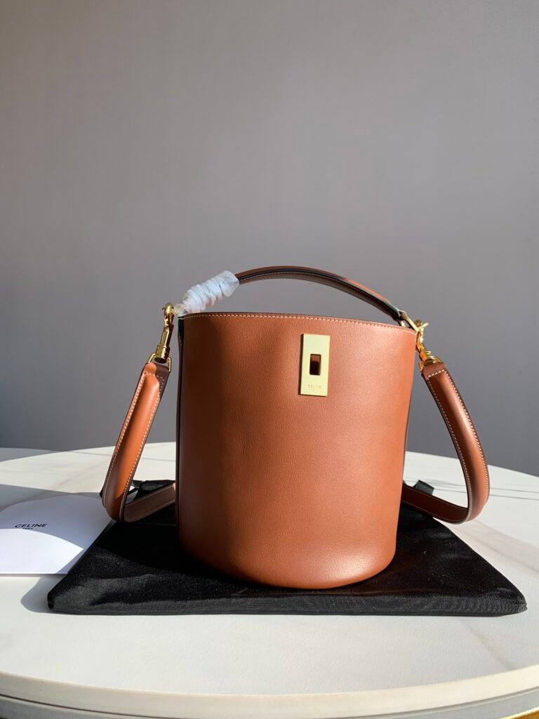 CELINE Teen Bucket 16 Bag Houndstooth vs. Tan Calfskin Handbags – Image 10