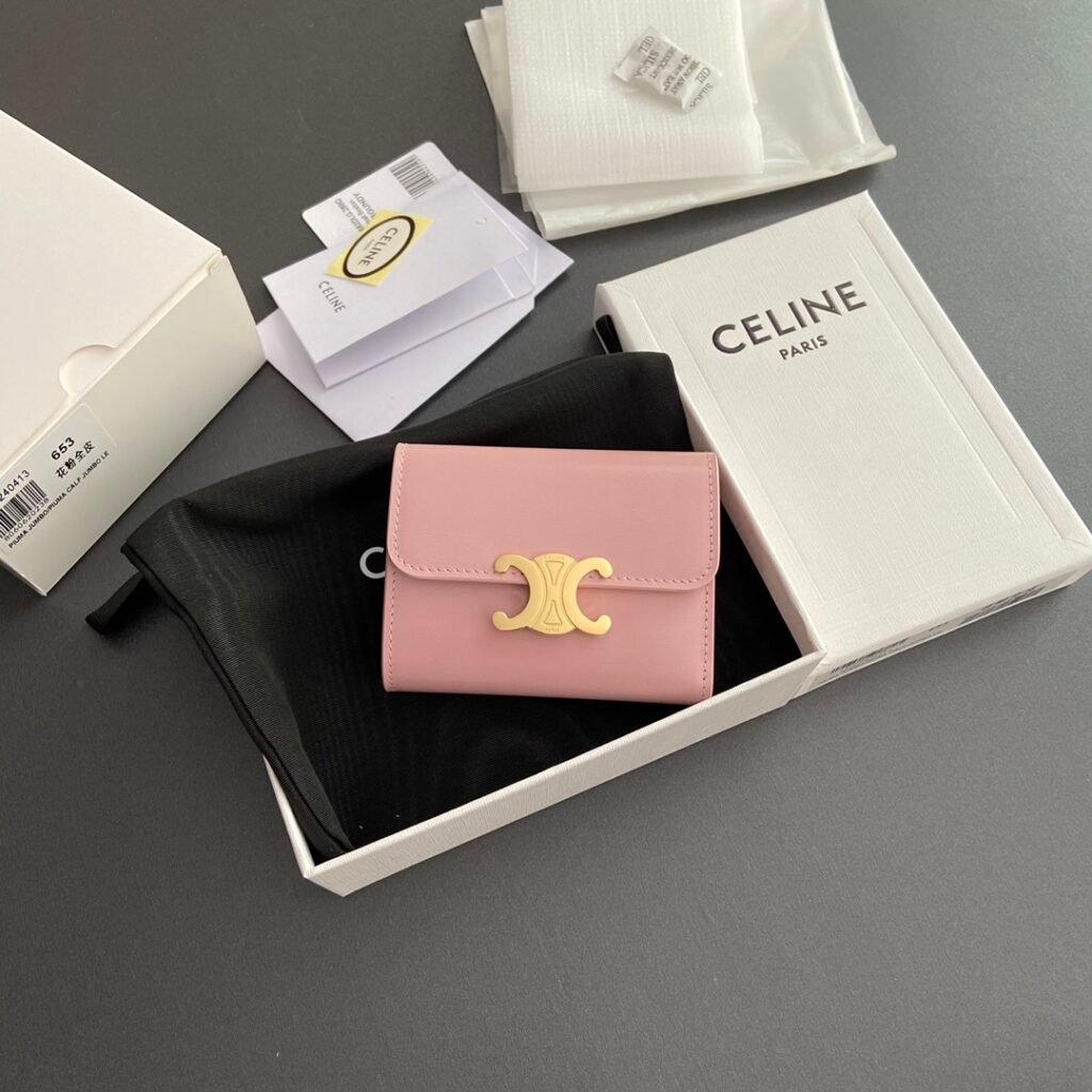 CELINE TRIOMPHE Compact Wallet Shiny Calfskin 5 Colors Small Wallets for Mini Bags – Image 8