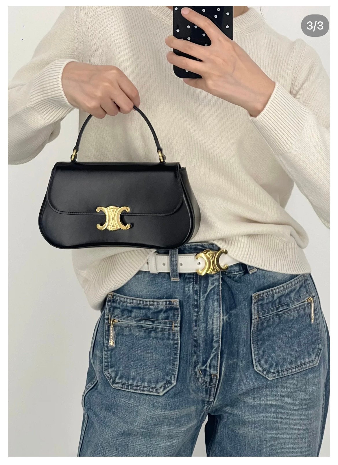 Celine Teen Lola Bag 22.5cm Shiny Calfskin Versatile Shoulder and Crossbody Bag with Gold-Tone Triomphe Clasp Celine Teen Lola Bag 22.5cm Shiny Calfskin Versatile Shoulder and Crossbody Bag with Gold-Tone Triomphe Clasp