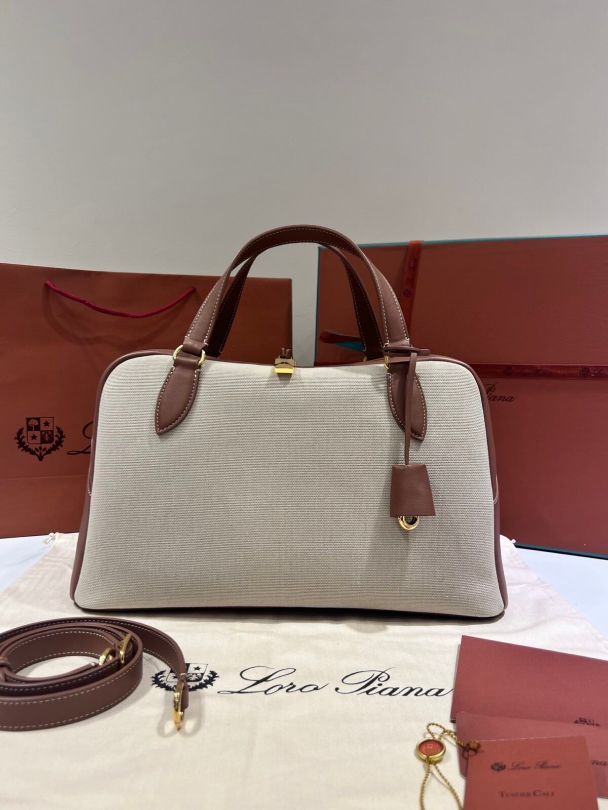 Loro Piana Needle Bag 31cm/39cm Canvas and Leather Minimalist Designer Crossbody Handbag for Daily Use