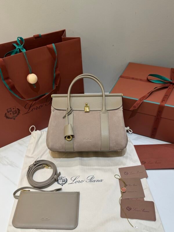 10 Loro Piana Loom L25 Handbag Grained Leather Designer Top Handle Bag with Crossbody Strap