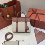 Loro Piana Loom L25 Handbag 25cm Quiet Luxury Calfskin and Canvas Top Handle Bag for Women