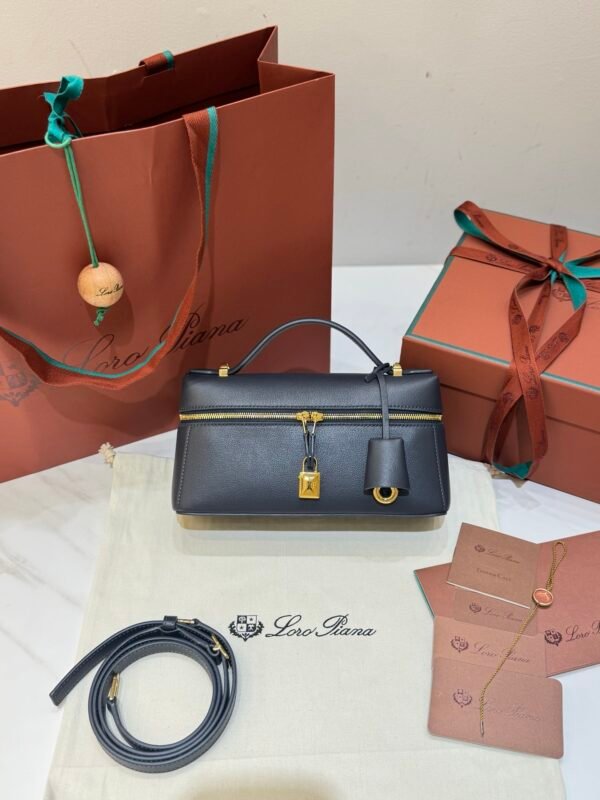10 Loro Piana Extra Bag L23 Calfskin Leather Top Handle Bag 23cm Crossbody Handbag with Signature Padlock Charms and Adjustable Strap