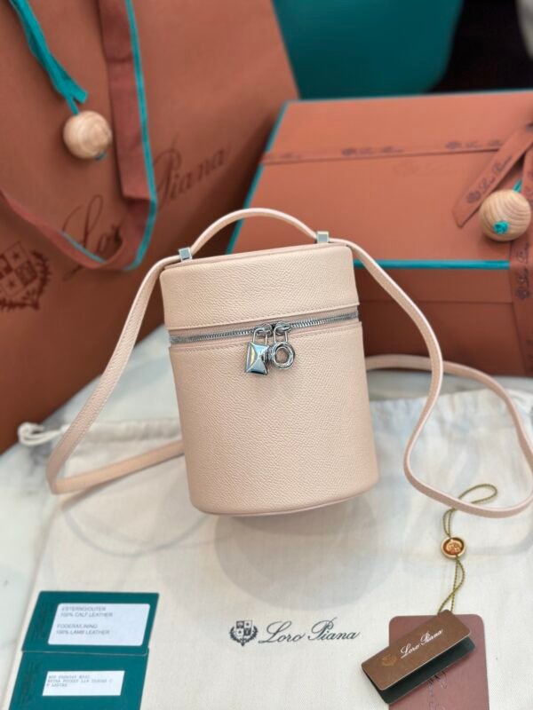 10 Loro Piana Extracase Cylinder Bag 12x12x16cm Calfskin Crossbody Bucket Bag for Women Handbag with Suede Lining