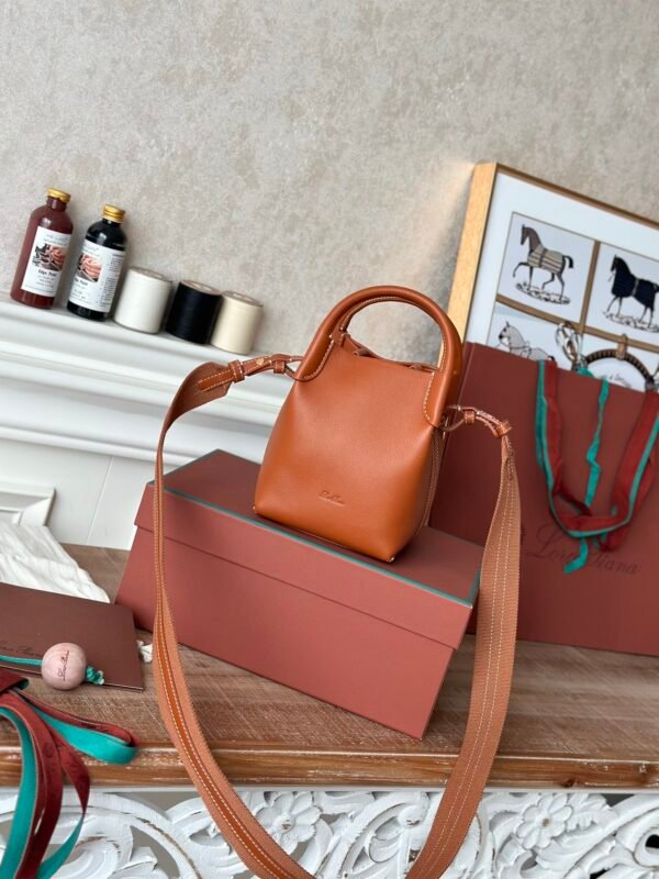 10 Loro Piana Mini Bale Bag 13x16x13cm Grained Calfskin Luxury Designer Mini Bucket Bag with Adjustable Crossbody Strap