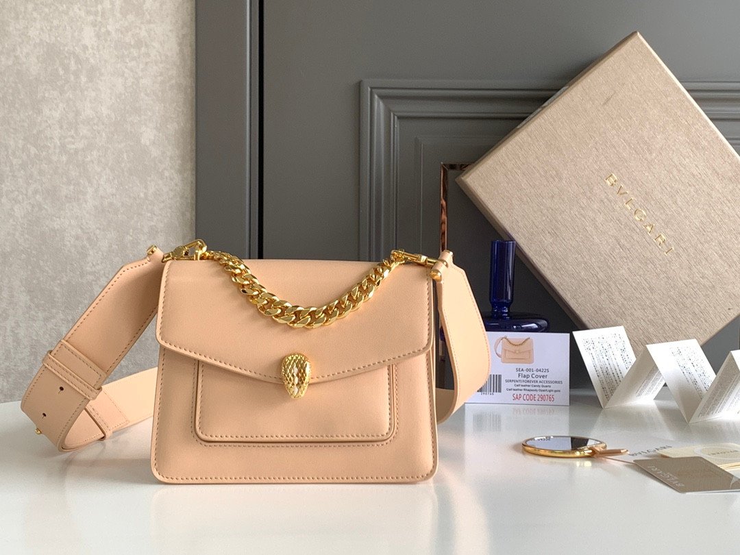 BVLGARI Serpenti Forever Lambskin Crossbody Bag 20cm Luxury Iconic Snakehead Shoulder Bag with Detachable Wide Strap