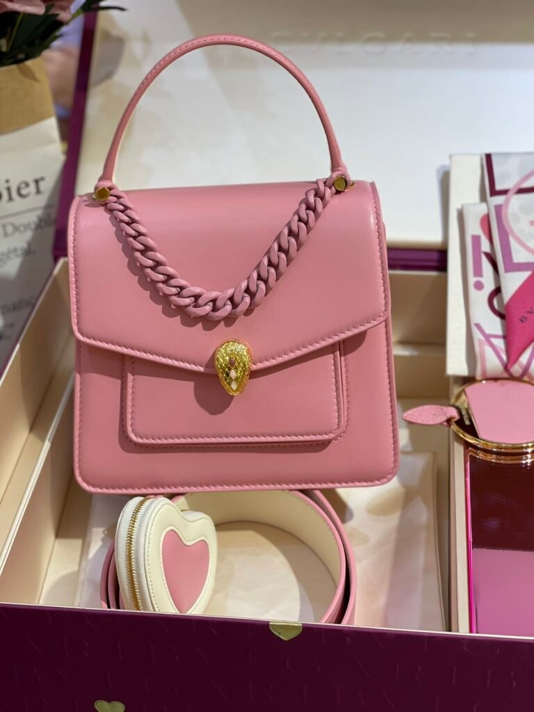 BVLGARI Serpenti Forever Valentine’s Day Lambskin Crossbody Bag Set with Heart Coin Purse & Silk Scarf Handbags – Image 8