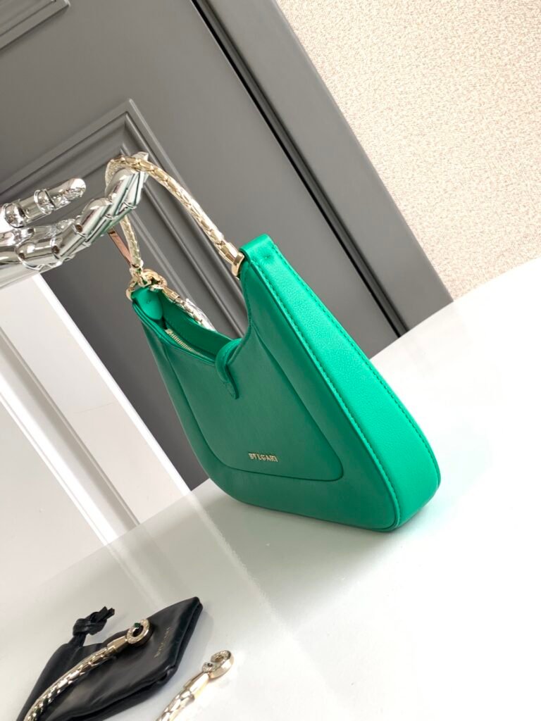 BVLGARI Serpenti Baia Small Shoulder Bag in Calf Leather Snake Head Flap Bag Fuchsia Pink & Emerald Green – Image 8