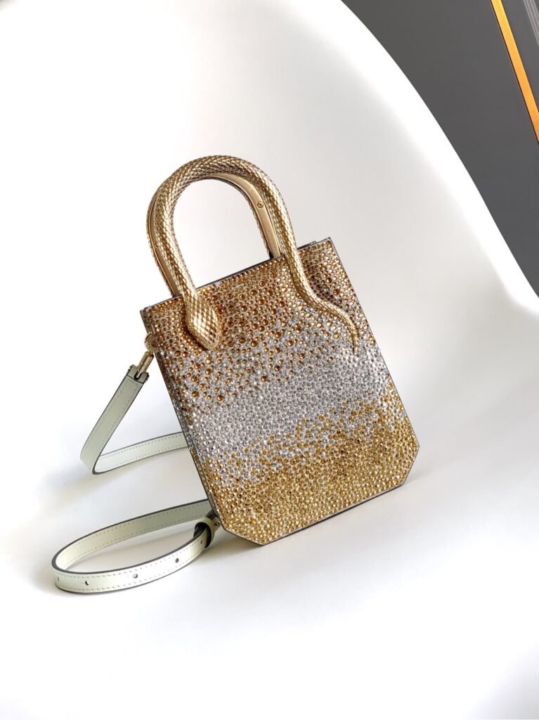 BVLGARI Serpentine Mini Tote Bag Ombre Crystal Embellished Suede Luxury Snake Handle Crossbody Handbag – Image 7 BVLGARI Serpentine Mini Tote Bag Ombre Crystal Embellished Suede Luxury Snake Handle Crossbody Handbag – Image 7