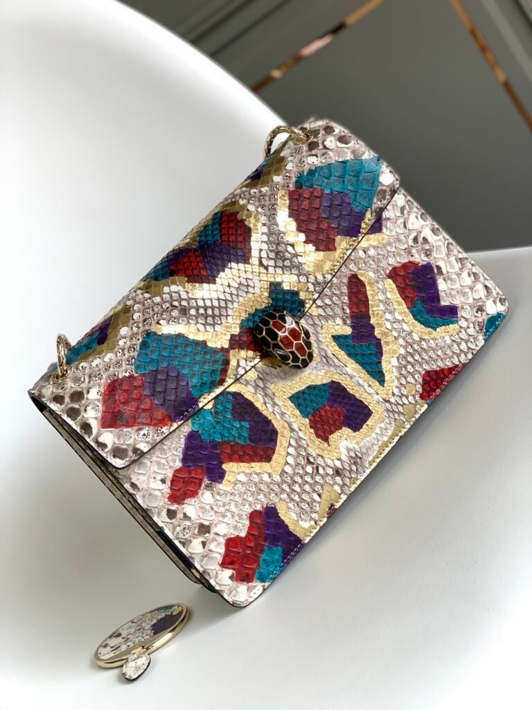 BVLGARI Serpenti Forever Shoulder Bag Rare Lunar Multi-Color Python Leather Crossbody Bag with Snakehead Buckle 20cm/27cm – Image 11 BVLGARI Serpenti Forever Shoulder Bag Rare Lunar Multi-Color Python Leather Crossbody Bag with Snakehead Buckle 20cm/27cm – Image 11