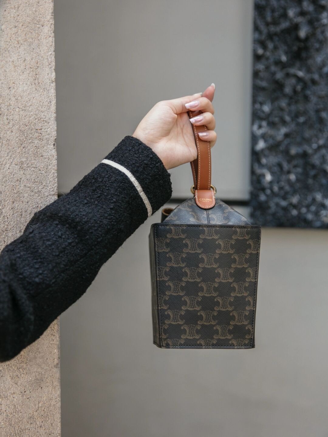 CELINE Triomphe Canvas Strap Box Small Handbag 2021 Winter Runway Collection 10.5×14.5cm 10