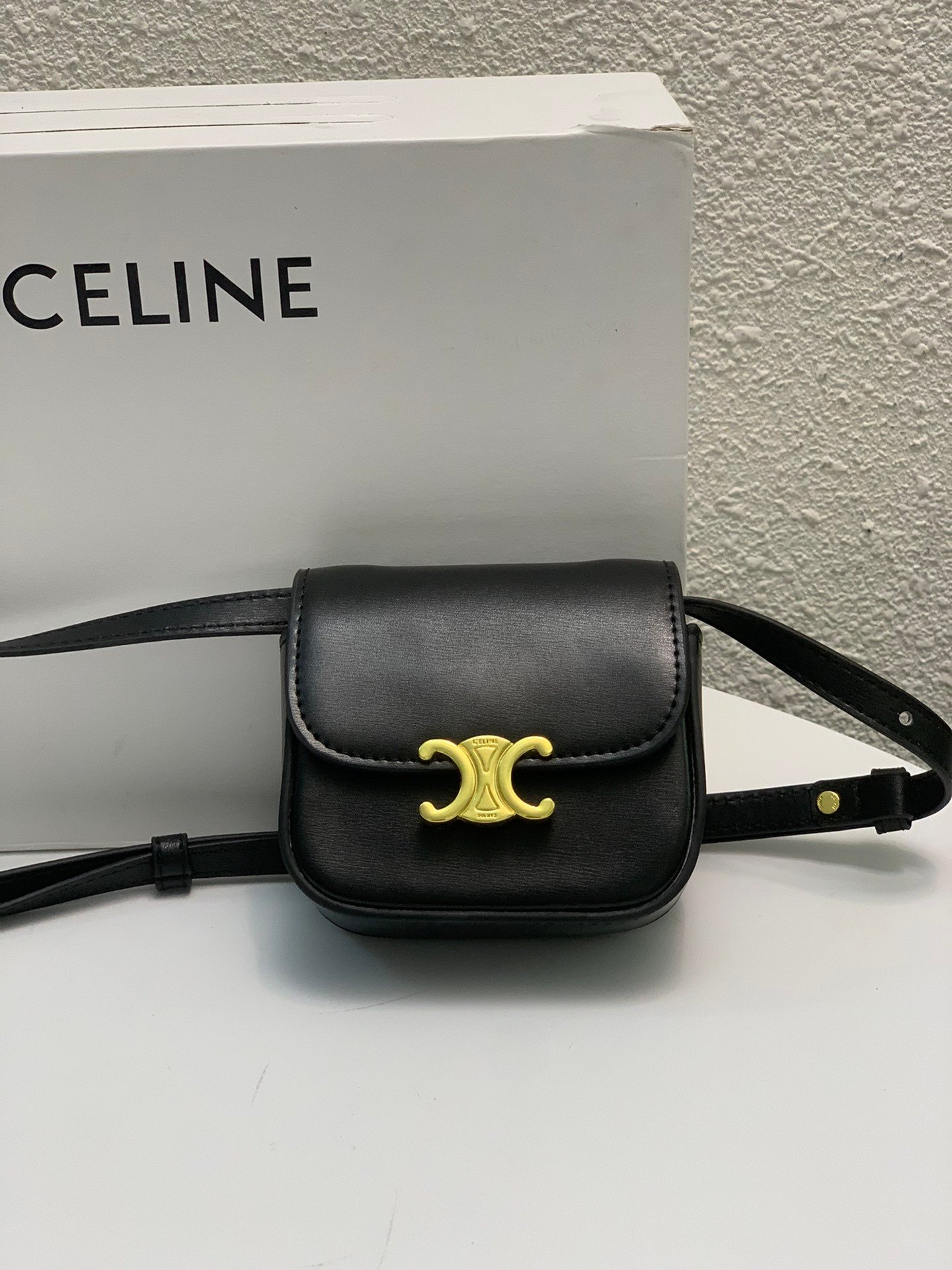 CELINE 2022SS Mini Triomphe Crossbody Bag 11cm Calfskin and Signature Canvas 10