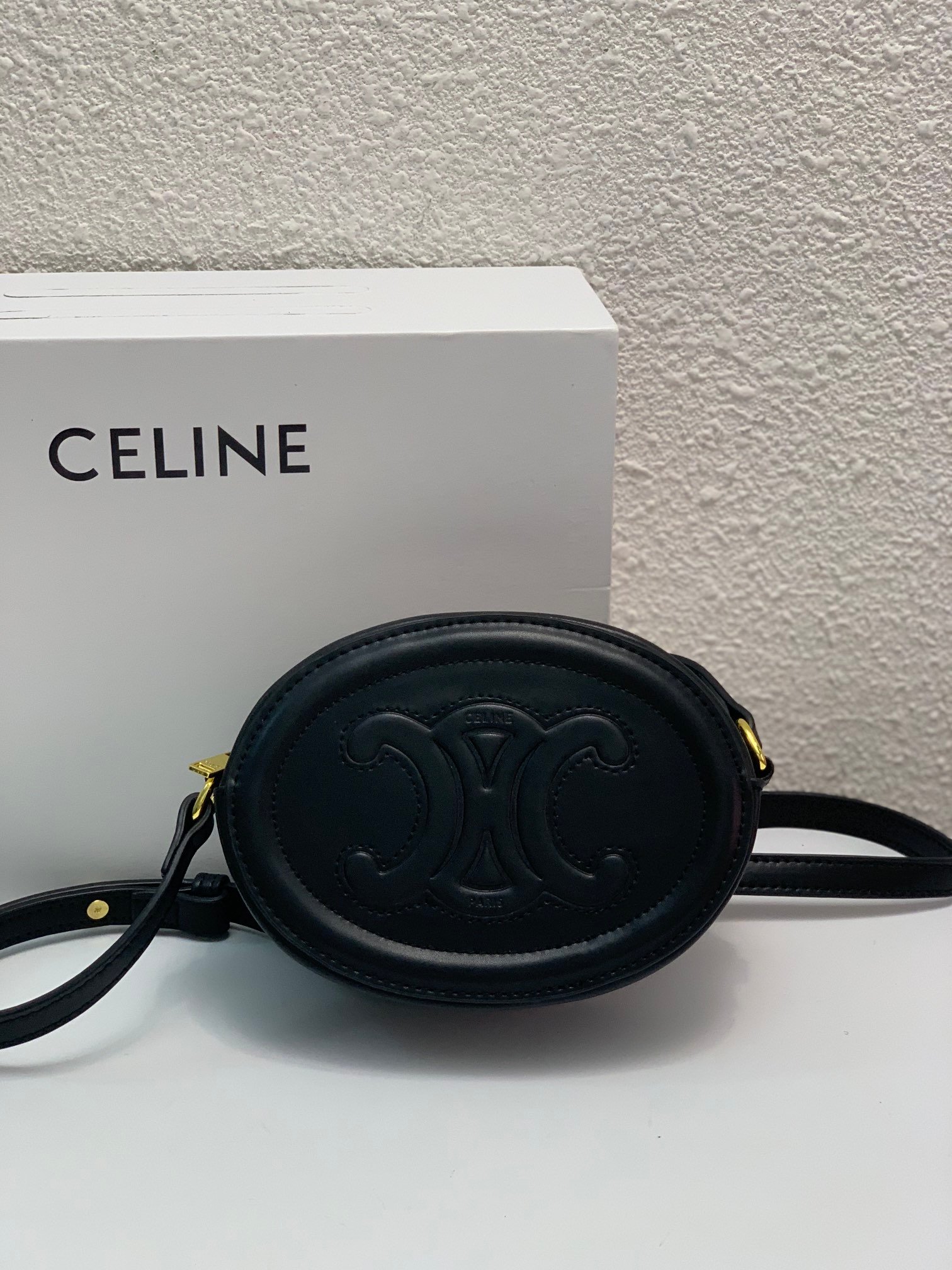 CELINE Cuir Triomphe Oval Purse 17.5cm Smooth Calfskin Mini Crossbody Shoulder Bag Mooncake Pig Nose Design 10