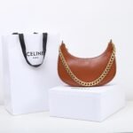 Celine Ava Chain Bag 25cm Smooth Calfskin Moon-Shaped Hobo Bag with Chunky Metal Chain Strap 10