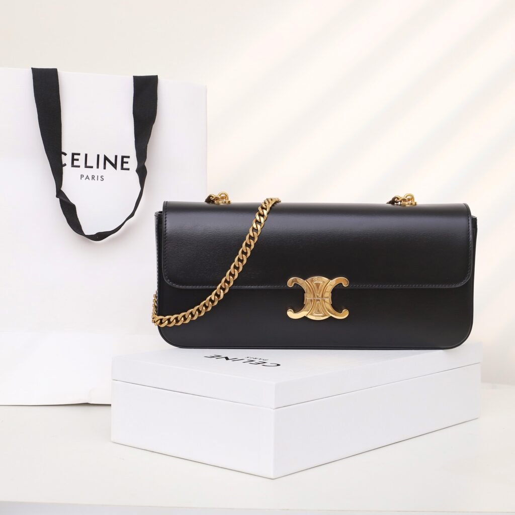 Celine Triomphe Chain Bag 33cm Shiny Calfskin Leather Underarm Bag – Image 10 Celine Triomphe Chain Bag 33cm Shiny Calfskin Leather Underarm Bag – Image 10