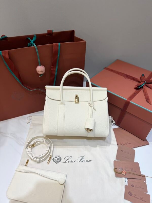 Loro Piana Loom L25 Handbag 25cm Tender Calfskin Leather Top-Handle Bag with Crossbody Strap and Iconic Padlock