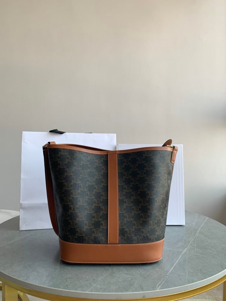 Celine Triomphe Canvas Bucket Bag Vintage Large and Small Size Shoulder Bag – Image 10