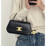 Celine Teen Lola Bag 22.5cm Shiny Calfskin Versatile Shoulder and Crossbody Bag with Gold-Tone Triomphe Clasp Celine Teen Lola Bag 22.5cm Shiny Calfskin Versatile Shoulder and Crossbody Bag with Gold-Tone Triomphe Clasp