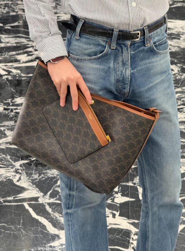 11 CELINE Soft Shopper Bag 33cm Triomphe Canvas Calfskin Large Tote 13-inch Laptop Chic French Shoulder Bag