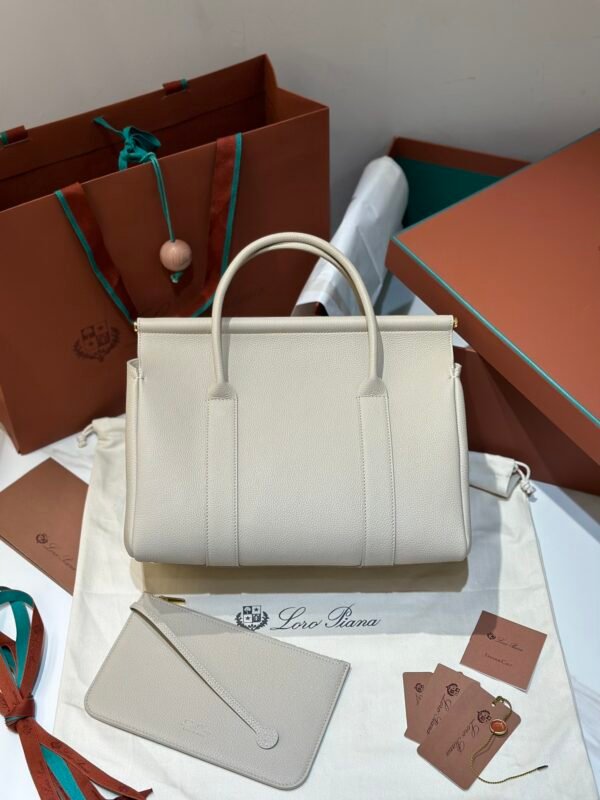 Loro Piana Loom L32 Handbag 33cm Tender Calfskin Luxury Designer Tote Bag with Gold Padlock & Removable Pouch