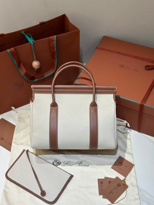 Loro Piana Loom L32 Bag 33cm Designer Canvas & Leather Tote Handbag Work & Travel Satchel with Detachable Pouch
