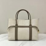 Loro Piana Ghiera Shopper Large Canvas Tote Bag 40cm Shoulder Bag for Work and Travel with Grained Leather Trim