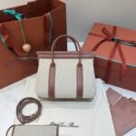 Loro Piana Loom L25 Handbag 25cm Quiet Luxury Calfskin and Canvas Top Handle Bag for Women