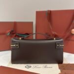 Loro Piana Extra L29 Clutch Bag 29cm Saddle Leather Elegant Handmade Designer Leather Handheld Purse with Signature Gold Padlock