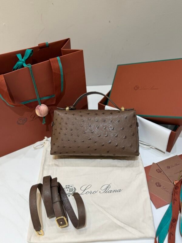 11 Loro Piana L23 Extra Bag 23cm Ostrich-Effect Calfskin Top-Handle Vanity Bag and Crossbody for Women