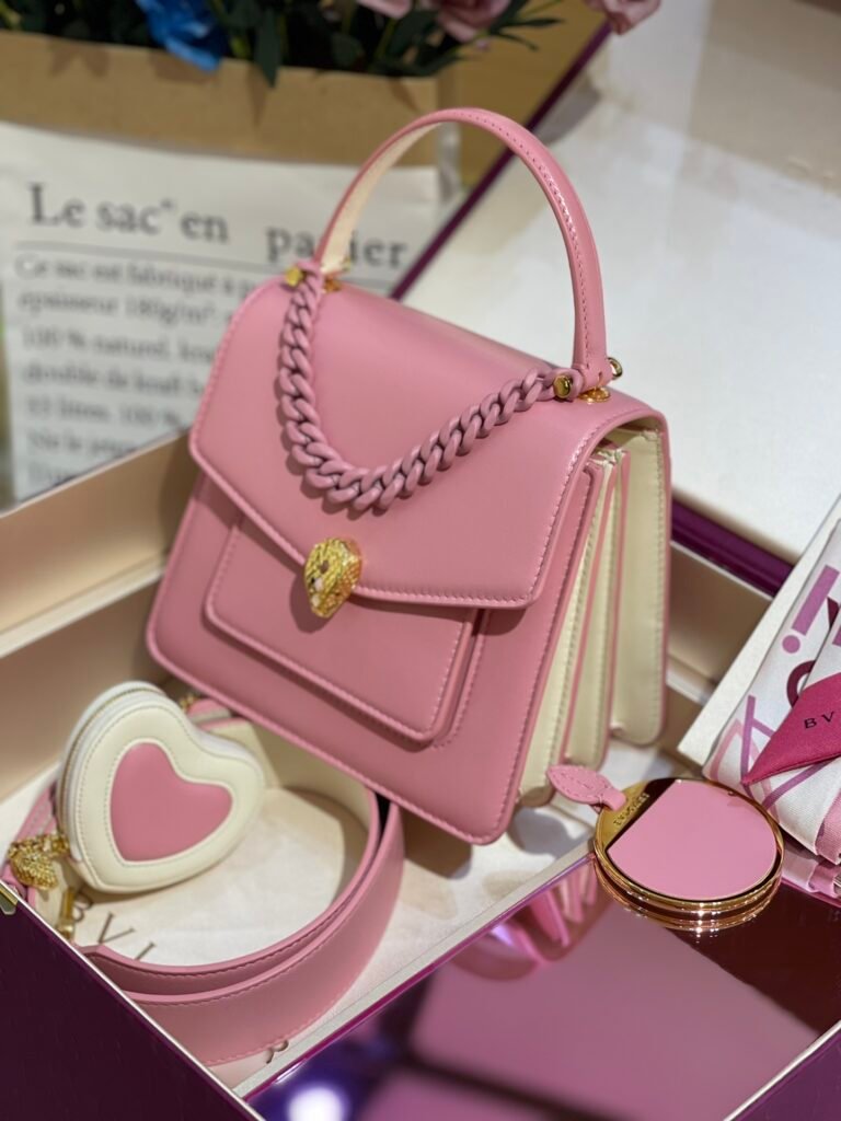 BVLGARI Serpenti Forever Valentine’s Day Lambskin Crossbody Bag Set with Heart Coin Purse & Silk Scarf Handbags – Image 9