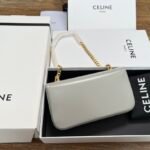 CELINE TRIOMPHE Chain Shoulder Bag in Shiny Calfskin Leather Underarm Baguette with Gold Hardware 11