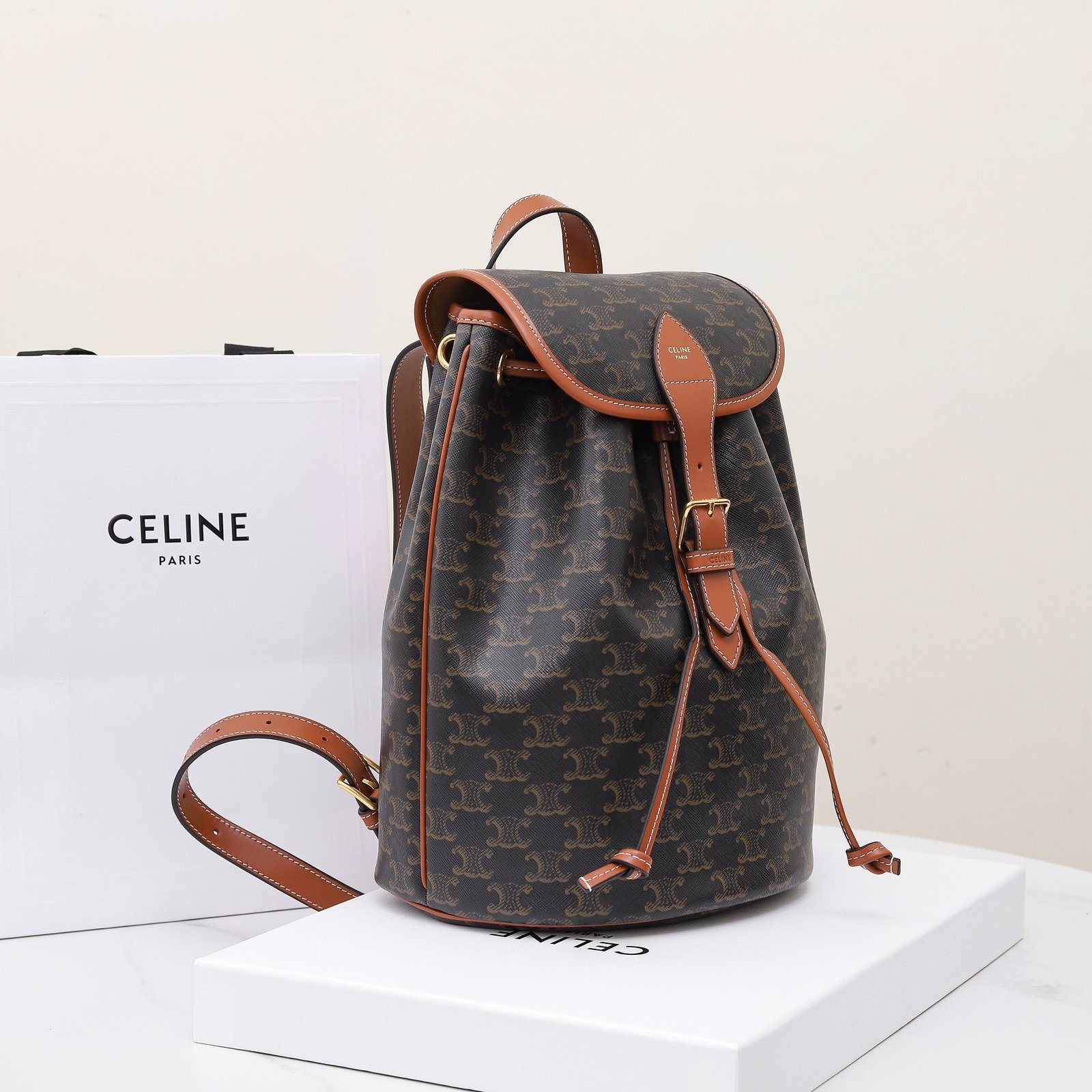 CELINE Triomphe Canvas Backpack Vintage Monogram Leather Bookbag in Mini and Large Sizes Rucksack 11