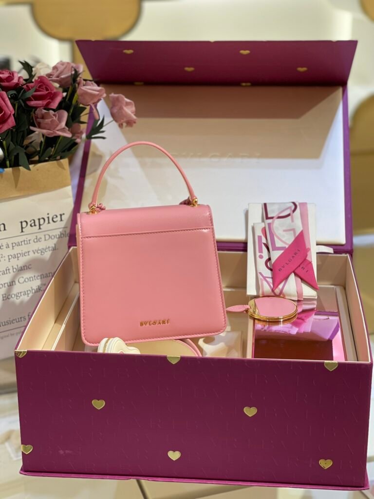 BVLGARI Serpenti Forever Valentine’s Day Lambskin Crossbody Bag Set with Heart Coin Purse & Silk Scarf Handbags – Image 10