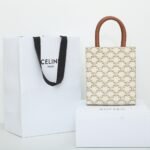 Celine Mini Vertical Cabas Triomphe Canvas Tote Bag 17x21cm Luxury Italian Leather Crossbody Handbag for Women 12