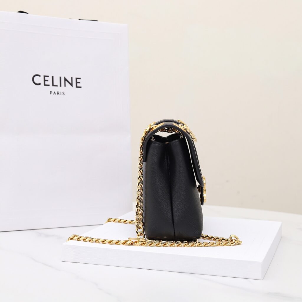 Celine Triomphe Chain Bag 21cm Calfskin Craftsmanship Black & Taupe Flap Bag – Image 6 Celine Triomphe Chain Bag 21cm Calfskin Craftsmanship Black & Taupe Flap Bag – Image 6