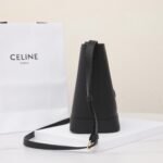 CELINE Cuir Triomphe Small Bucket Bag 17x22cm Tan and Black Calfskin Leather Crossbody Handbag with Adjustable Strap 12