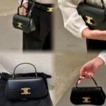 Celine Teen Lola Bag 22.5cm Shiny Calfskin Versatile Shoulder and Crossbody Bag with Gold-Tone Triomphe Clasp Celine Teen Lola Bag 22.5cm Shiny Calfskin Versatile Shoulder and Crossbody Bag with Gold-Tone Triomphe Clasp